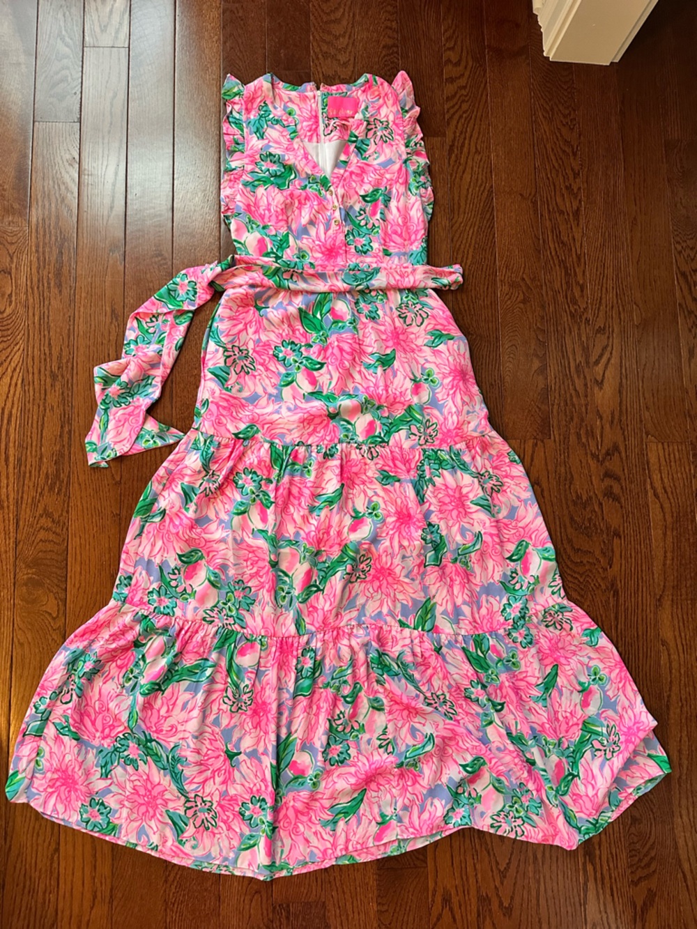 Lilly Pulitzer Pink Floral dress with Green Leaf Accents